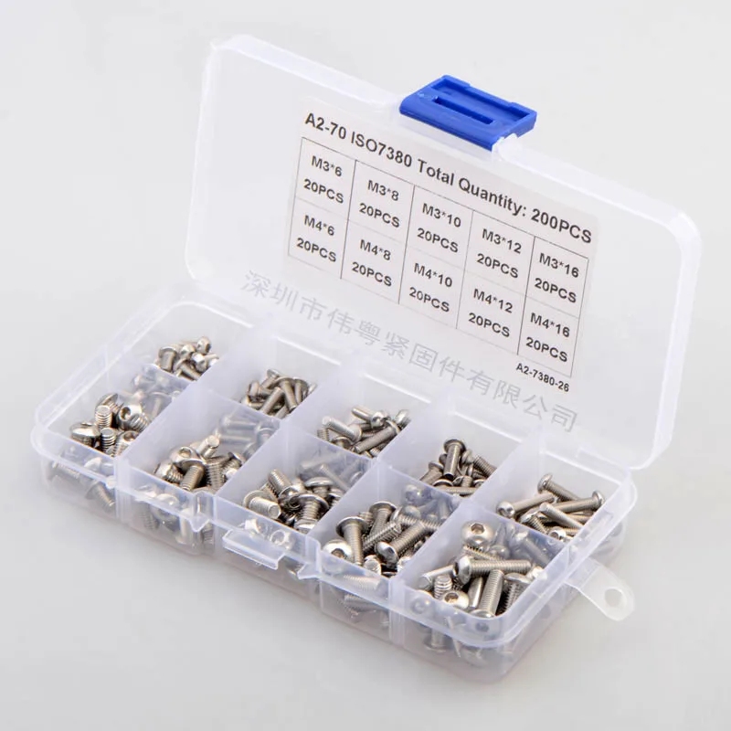 200 шт. набор винтов M3 M4 из нержавеющей стали 304 ISO7380 | Обустройство дома