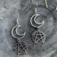 gothic crescent moon pentagram pendant dangle earrings witch jewelry for women party gift 2021 new fashion