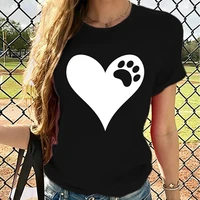 heart bear paw print t shirts women summer graphic tees casual hrajuku clothes crew neck tops for women fashion camisetas mujer