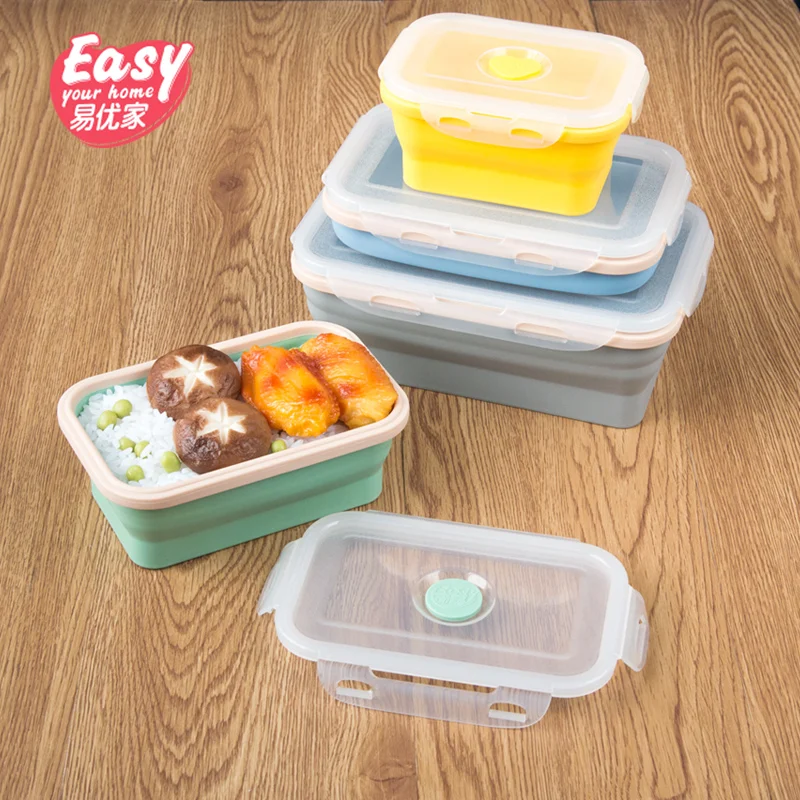Силиконовый складной контейнер для обеда хранения еды портативный пикника