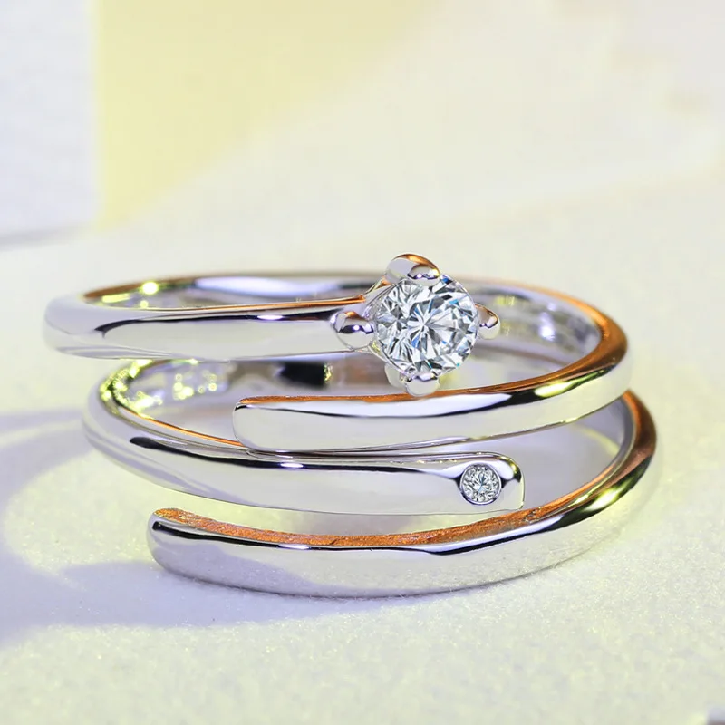 Обручальные кольца для пары серебристые ювелирные изделия с 4 зубцами набор из