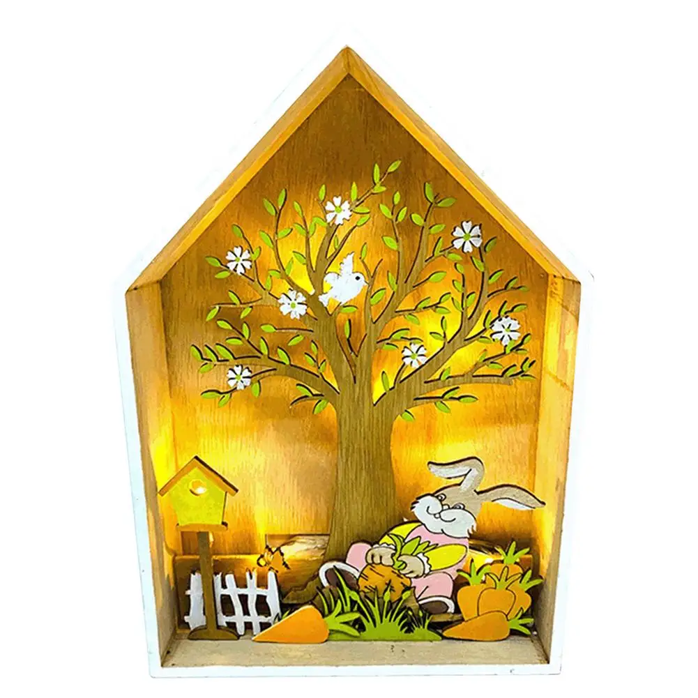 

Easter LED Lights Easter Wooden Crafts Luminous Hollow Bunny Battery Powered With LED Warm White For Home Festive Decoration No