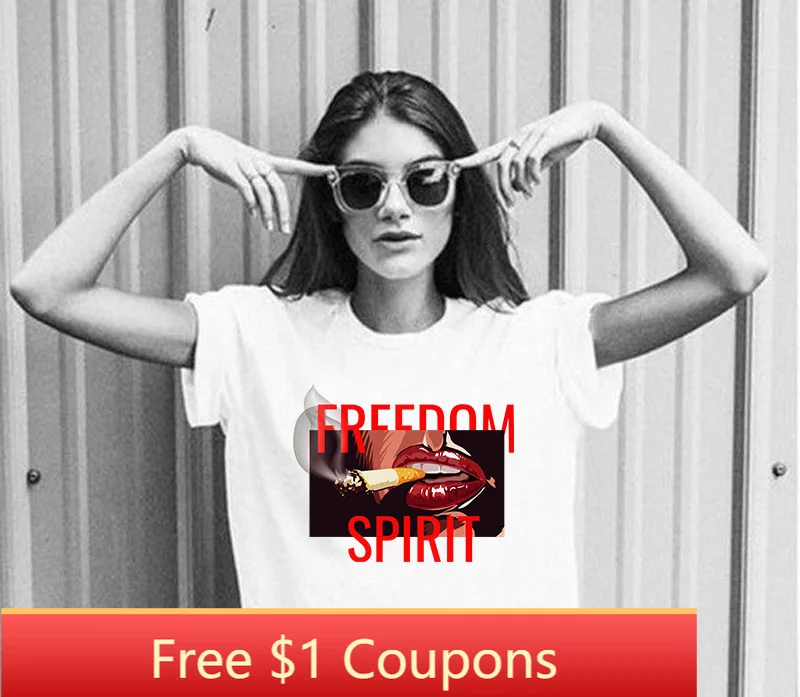 

Футболка женская с принтом Freedom Spirit, крутая белая хлопковая рубашка с принтом для девушек в стиле Харадзюку, Готическая футболка на заказ, на лето