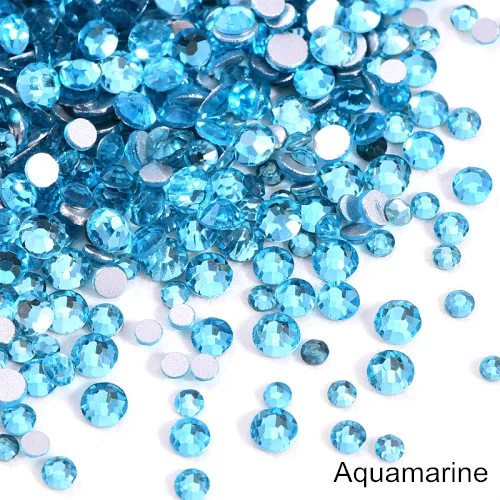 Aquamarine 1000 шт блестящие стразы, стеклянные стразы без горячей фиксации, стразы с плоским основанием, стразы без горячей фиксации, украшения для ногтей Y2802 - Цвет: Aquamarine