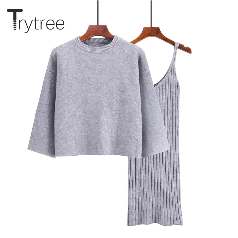 Trytree осенний Женский комплект из двух предметов Повседневный вязаный однотонный