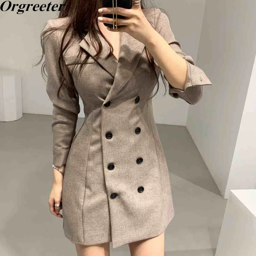 

Women's Long Suit Jacket Autumn 2021 New Korean Fashion Ladies Long Sleeve Double-breasted Temperament Short Blazer Dress