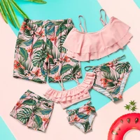 2020 family matching pink swimwear two pieces women kid boy baby girl swimsuit men shorts bathing suit maillot de bain feminino