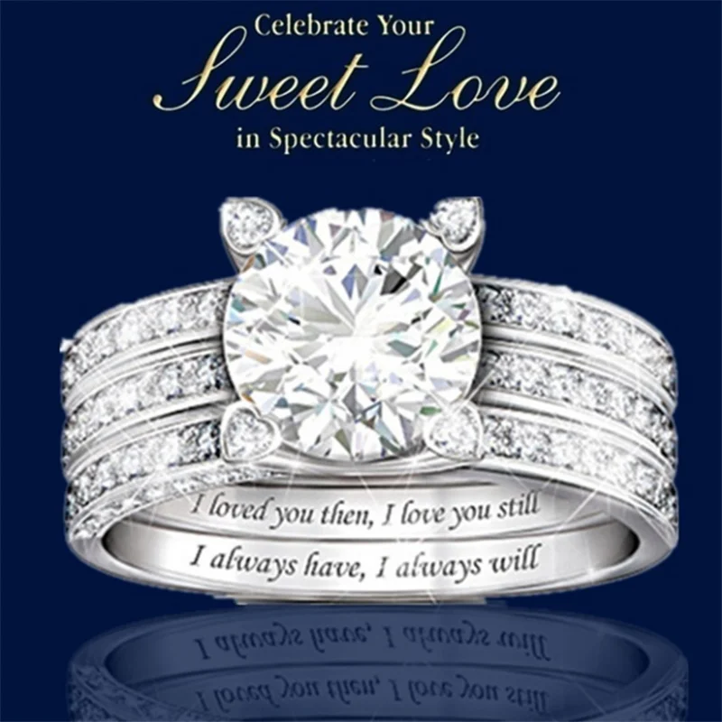 

Exquisite fashion wild trend inlaid zircon two in one Valentine's Day gift wedding women couple jewelry ring wholesale