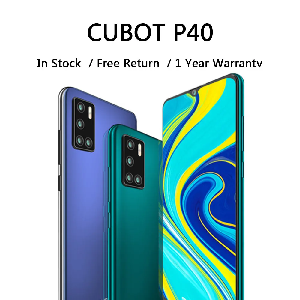 

CUBOT P40 Smart Phones Rear Quad Camera 20MP Selfie 4200mAh NFC Telephone 4GB+128GB 6.2 Inch Android 10 Dual SIM Card 4G LTE