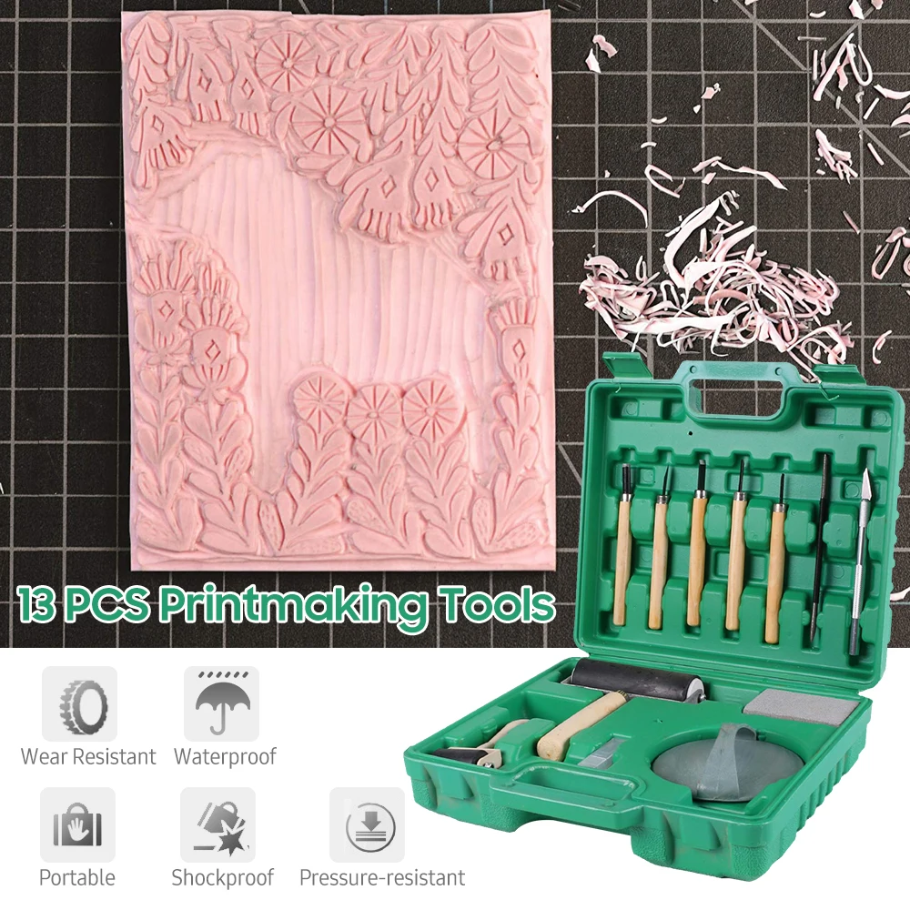

Printmaking Tools Kit with Carry Box Engraving Tools Wood Block Printing Tool Set with Carving Tools Rubber Roller Whetstone