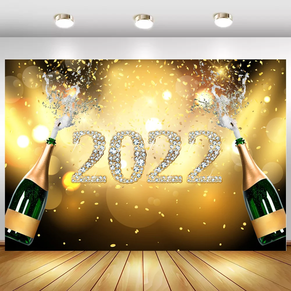 

Champagne Cheers Diamond Shiny 2022 Happy New Year Party Backdrop Light Polka Dots Bokeh Cake Smash Photo Background Studio Prop