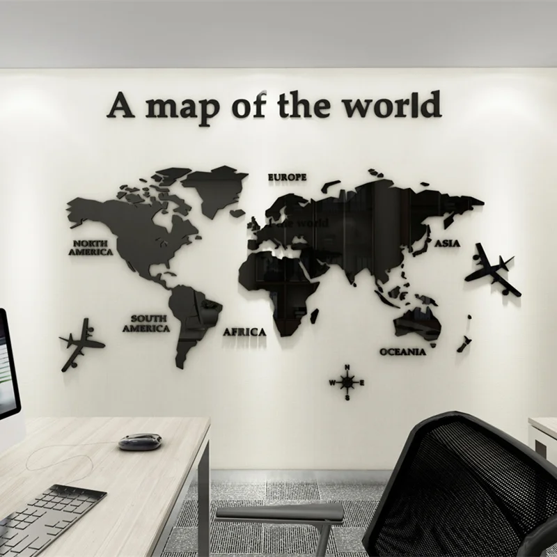 

European Type World Map Acrylic 3D Wall Stickers for Kids Room Office Sofa TV Background Wall Decor Crystal Mirror Stickers