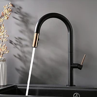 US WarehousePull-Down Kitchen Sink Faucet with Spray Head Copper Mixer Tap Matte Black Pull-out Kitchen Faucet KJZY80HEI