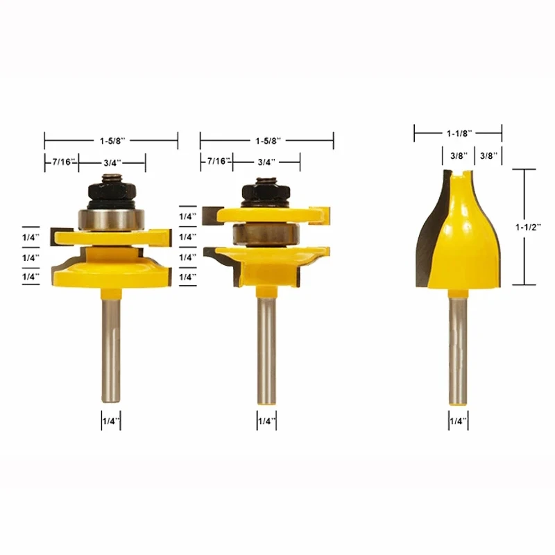 

3pcs 1/4" Shank Door Rail & Stile Router Bits Set Vertical Raised Panel Bit Ogee Woodworking Tenon Milling Cutter Wood MC01048