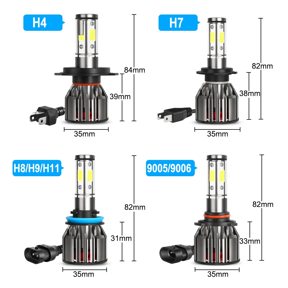 Светодиодные лампы 4 стороны 10000Lm H7 H4 светодиодный H1 H11 H3 80 Вт 9005 HB3 9006 HB4 6000K |
