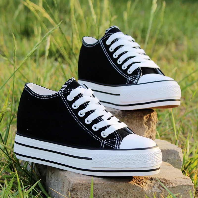 2019 г. Весенняя женская парусиновая обувь повседневная увеличивающая рост