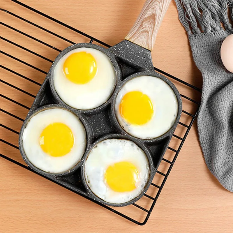 Household Mini Fried Egg Mold Pot Poached Hamburger Dumpling Pan Four-hole Flat Bottom Non-stick | Дом и сад