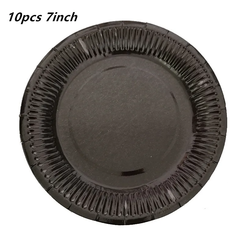 10 шт./упак. черные бумажные тарелки сплошные тематические черная тема