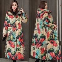 floral print parka womens winter x long hooded female quilted jacket single breasted stand collar casual thick coat ladies