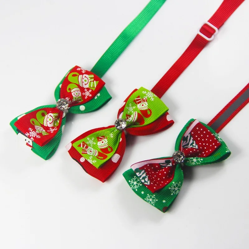 

Dogs Bow Ties for Christmas Pet Bow Ties with Rhinestones Adjustable Tie Collars Neckties Decorations Ornaments