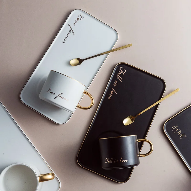 

Nordic Style Luxury Ceramic Office Coffee Cup And Saucer Set Creative European Style Luxury Tea Set Tableware Breakfast Tray