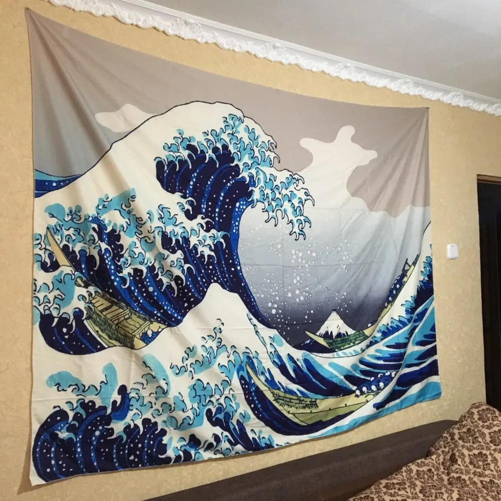 Home Kanagawa Surf Tapestry Wall Hanging Decorative Cloth Fresco Background Adornment Bedroom Curtain Fabric Painting | Дом и сад