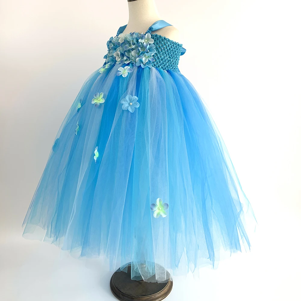 Причудливый костюм феи для детей платья девочек до щиколотки с цветком гортензии