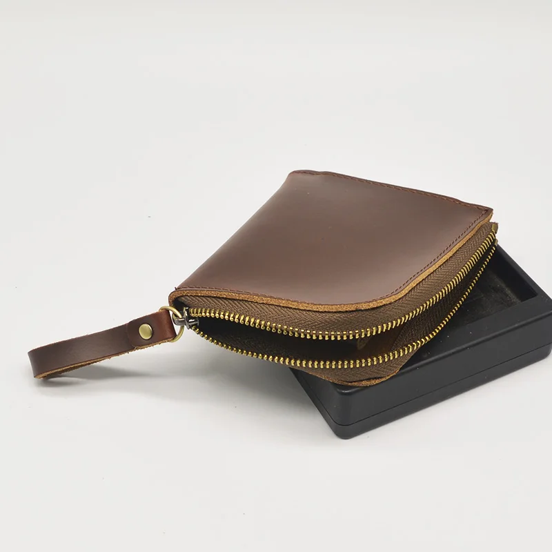 Винтажные кожаные кошельки ручной работы мужской короткий кошелек на молнии