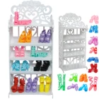 Пластиковая белая подставка для кукольной обуви, 12 пар обуви, аксессуары для кукольного домика, аксессуары для куклы Барби, детская игрушка, 1 шт.