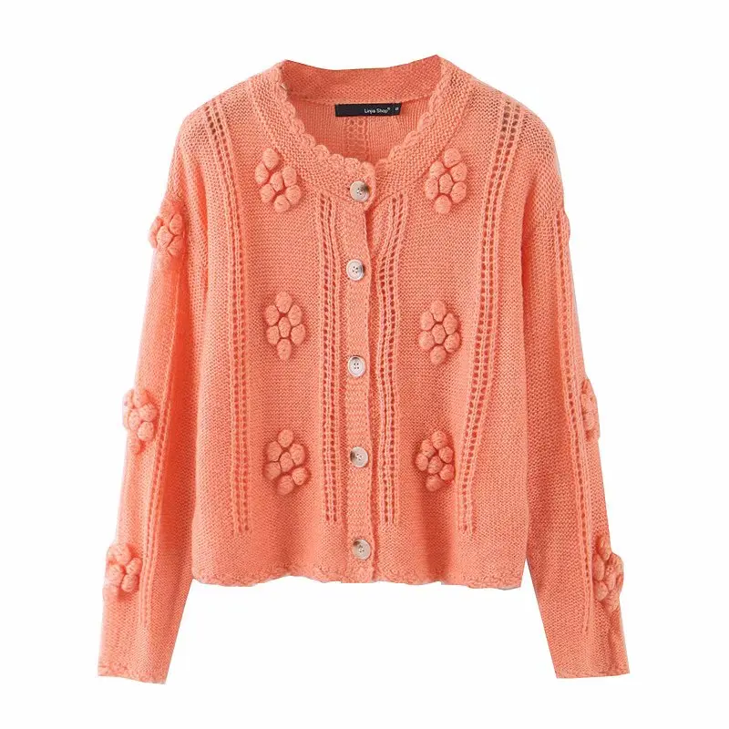 L176 orange 9140 Bazaleas Франция Оранжевый женский свитер шикарный винтажный вязаный кардиган милый pull femme одежда для женщин kardigan Прямая поставка - Цвет: L176 orange 9140