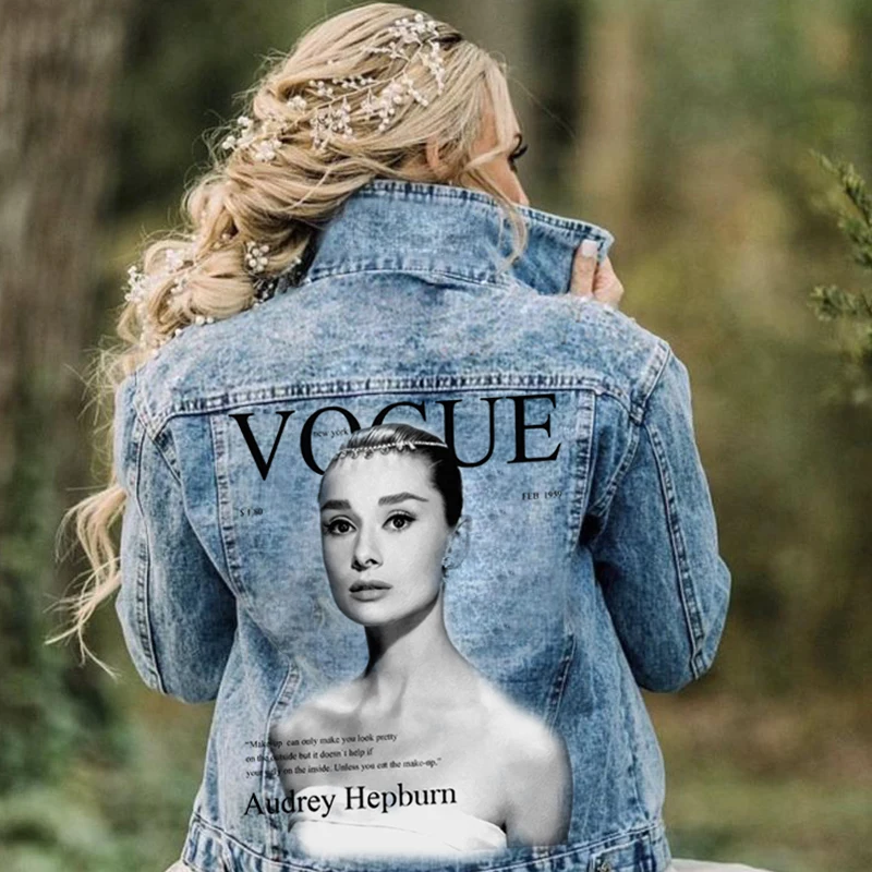 

Audrey Hepburn Temperament Fashion Retro Print Denim Jacket
