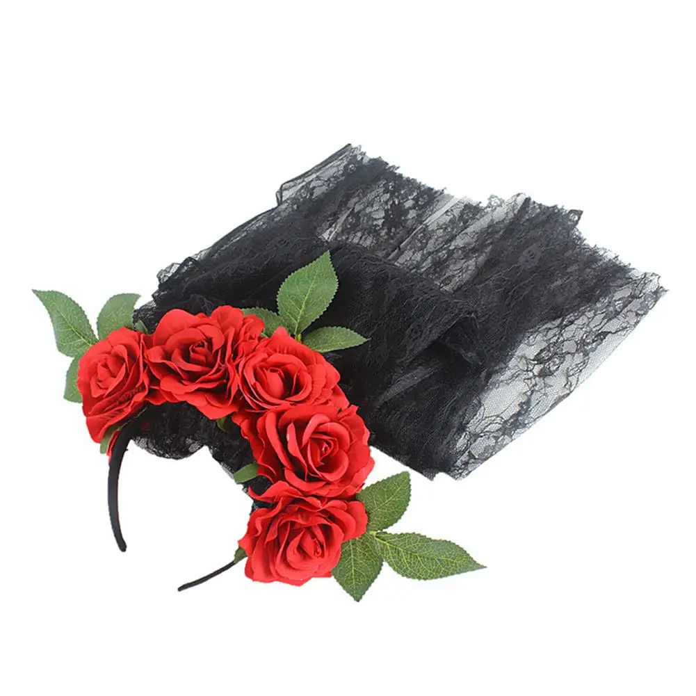 Headband Rose Floral Crown Veil Halloween Costume Party For Cosplay Hair Accessories | Дом и сад