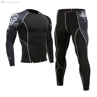 men thermal set compression sport suit mma shirt leggings gym workout clothing track suits men set rashgard training set 2 piece