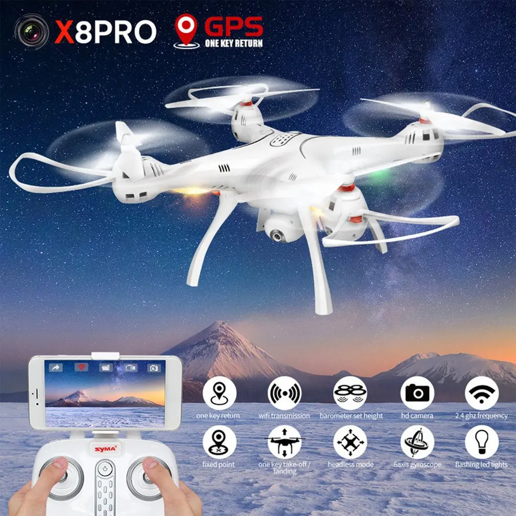 

Syma X8PRO 2.4G GPS Positioning FPV RC Drone Quadcopter With 720P HD Wifi Adjustable Camera Real Time Altitude Hold Headless