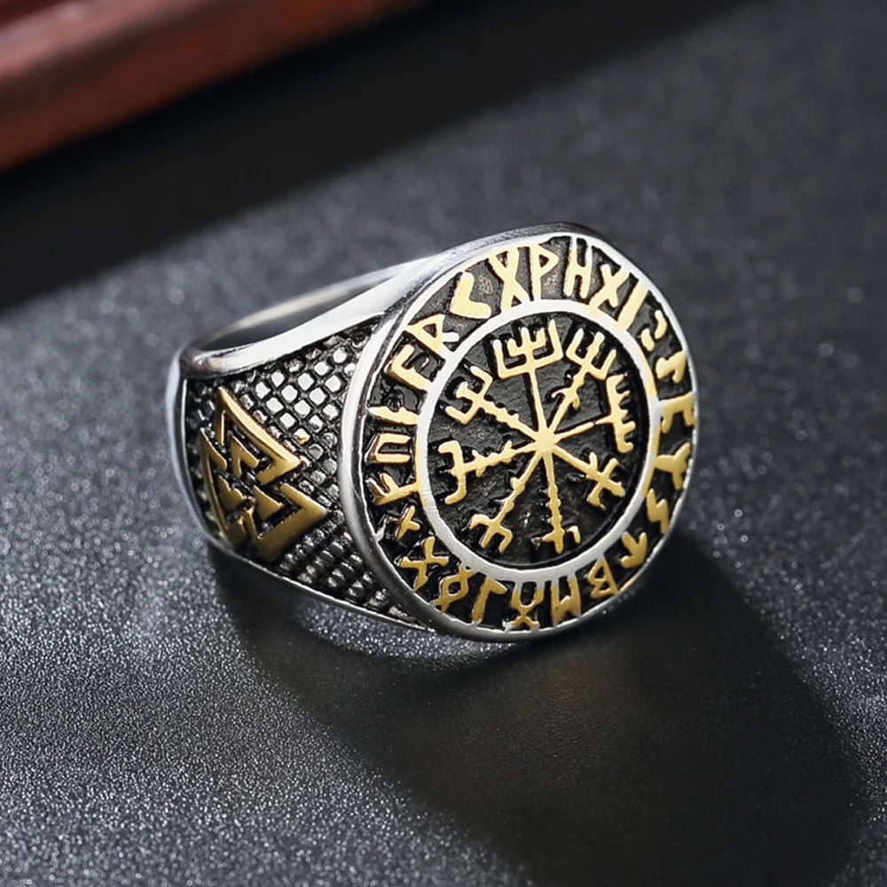 Винтаж Viking Нержавеющая сталь кольцо с компасом Для мужчин викингов Valknut панк