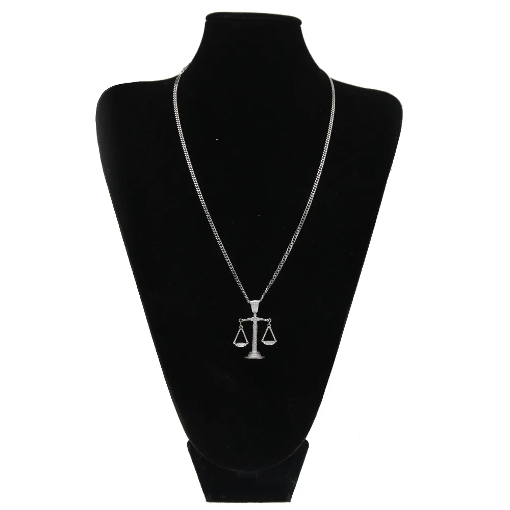 

Gold Silver Color Balance Libra Scale Pendant Bling Rhinestone Crystal Men's Hip hop Pendant Necklace Punk Jewelry Street Rock