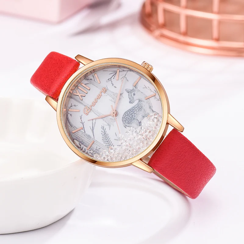 

Fashion Women Casual Watch Cartoon Printed Round Dial PU Leather Strap Watch for Girls Party J55