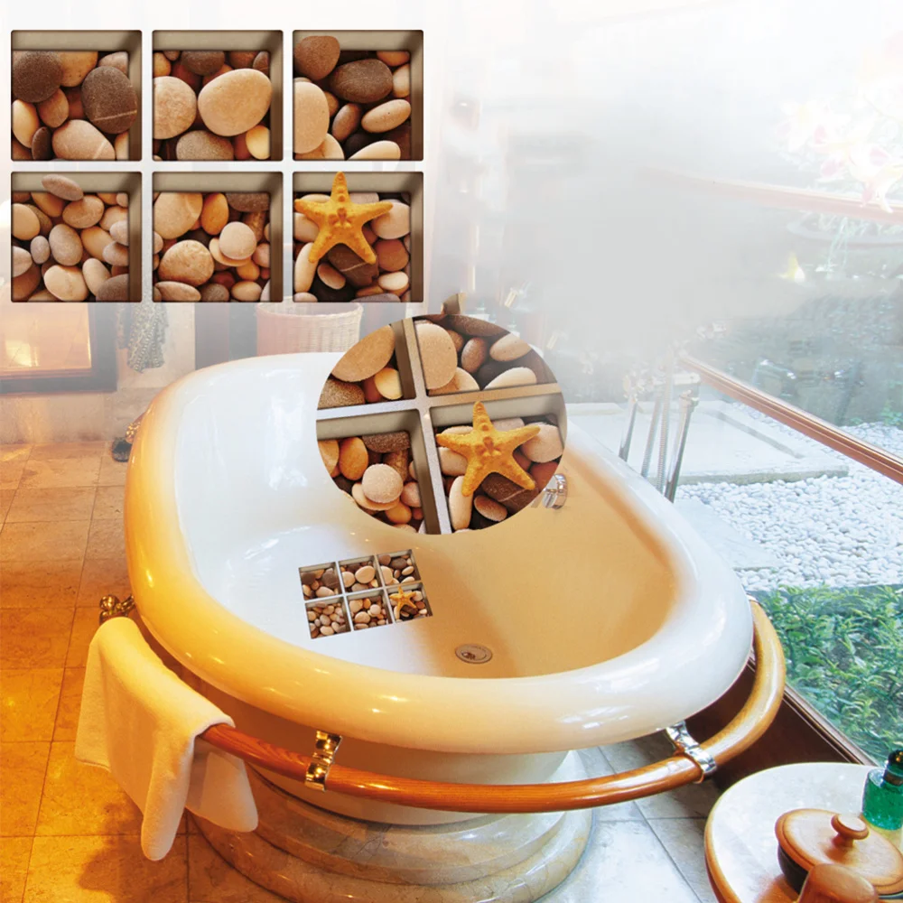 

6 Pcs 3D Bathtub Stickers Non-slip Waterproof Removable Bathtub Decals Wall Stickers for Bathroom Toilet (13x13cm)
