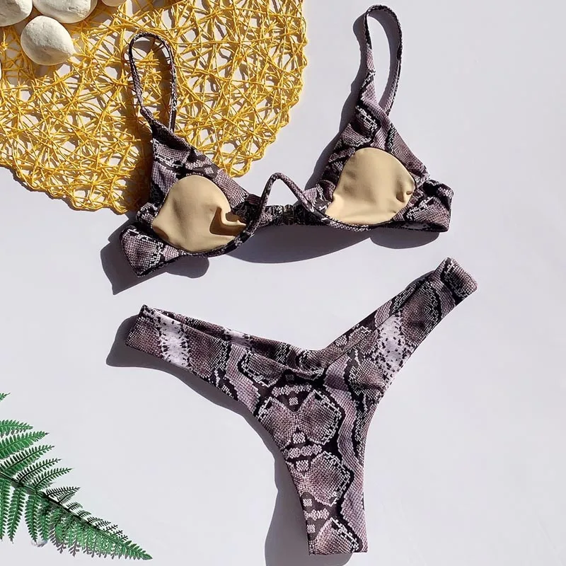 

Sexy Underwired Bikini Women Print Patchwork Swimwear Female Swimsuit Two-pieces Bikini set Push Up Bather Bathing Suit Swim