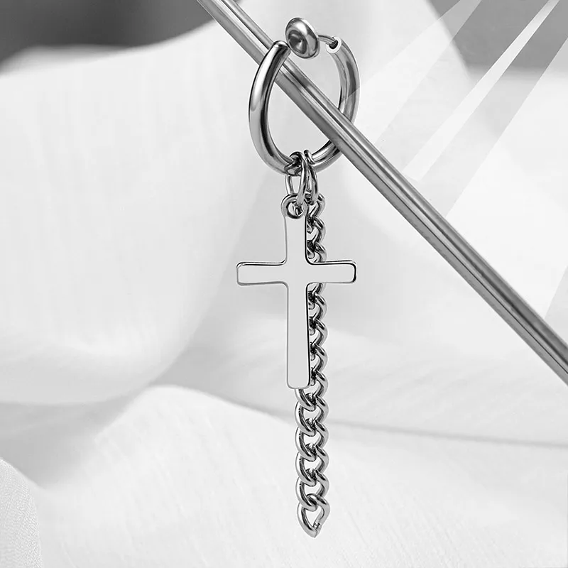 

1pc Vintage Geometric Cross Long Chain Earrings for Women Fashion Hanging Silver Black Colour Earrings New Modern Punk Jewelry
