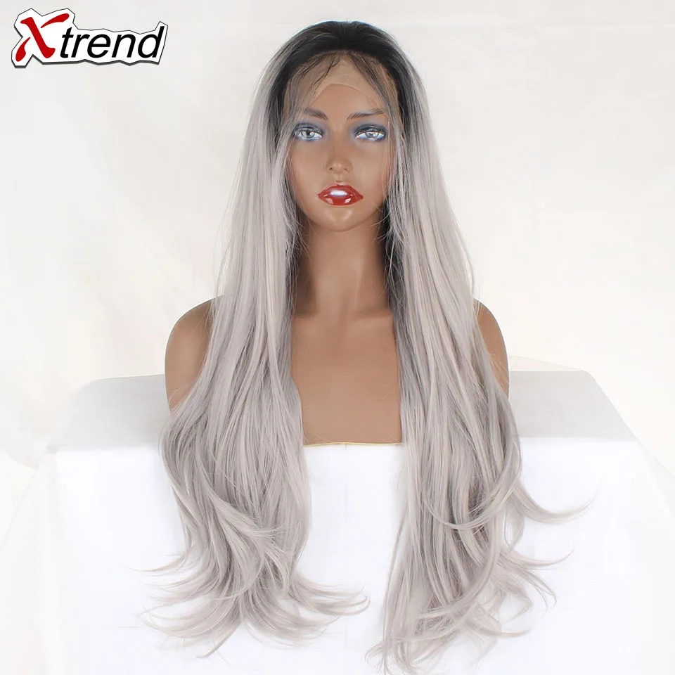 Ombre Xtrend синтетический парик на кружеве Длинные розовые медные красные фиолетовые оранжевые Зеленые Белые парики для черных женщин волнистые волосы женские Peruca - Цвет: Ombre
