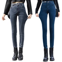 high waist womens denim pencil slim stretch elastic jeans capri stacked pants plus size oversize skinny trousers for female