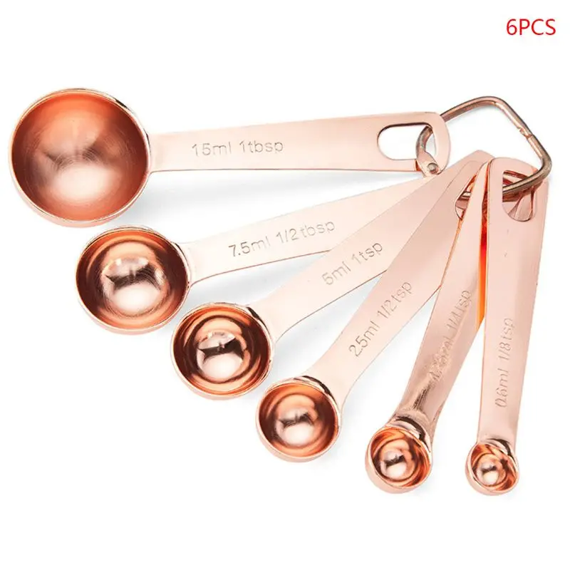 

6pcs/set Rose Gold Plated Measuring Spoons Stainless Steel Baking Tea Coffee Kichen Teaspoons Tablespoons Measure Tool