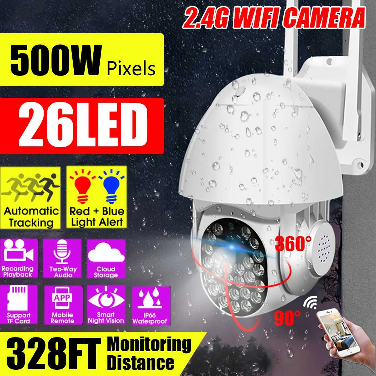

IP-камера наружная беспроводная, 1080P, PTZ, Wi-Fi, 4-кратный зум