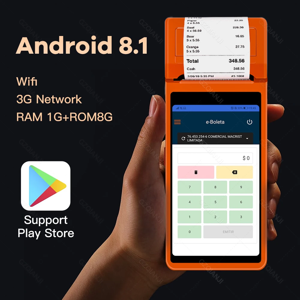 Ручной POS-терминал GOOJPRT Android 8 1 PDA с 58 мм Bluetooth Термопринтер для чеков 3G WiFi мобильный