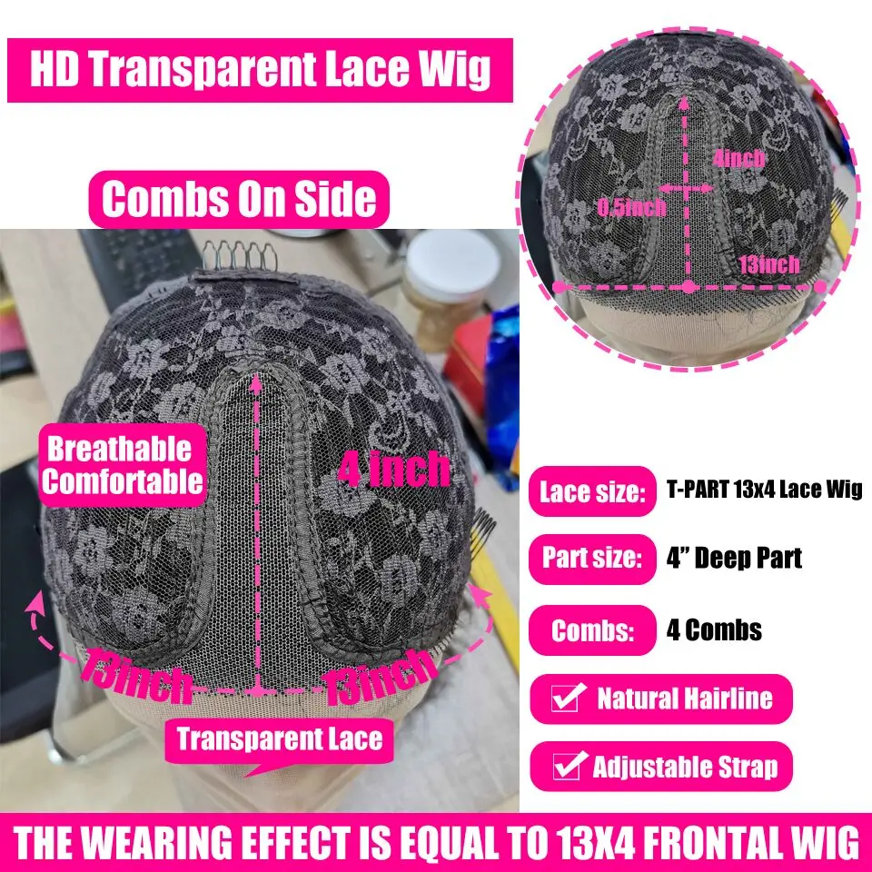 

Straight Transparent Lace Front Human Hair Wigs T PART Brazilian Pre-Plucked Remy Hair Cheap Wigs For Women