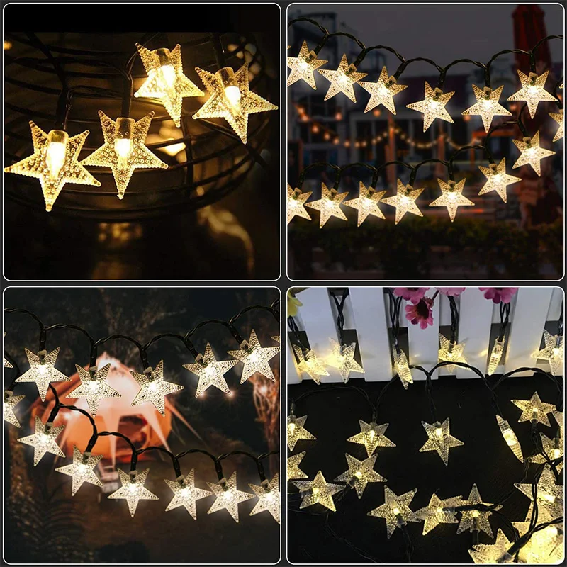 

New 23Ft 50LED Waterproof Outdoor Fairy Solar String Star String Lights for Decorative Garden Party Christmas Tree Festival