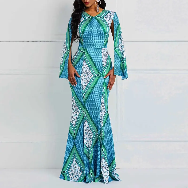 Женское платье-русалка в африканском стиле осень 2019 женское вечернее платье с