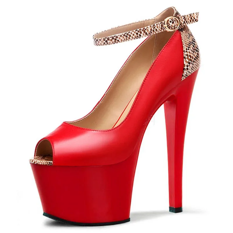LAIJIANJINXIA Sexy Peep Toe 17cm Thin High Heels Wedding Party Dress Women Pole Dance Shoes Sandals Dancing Red/Black | Спорт и