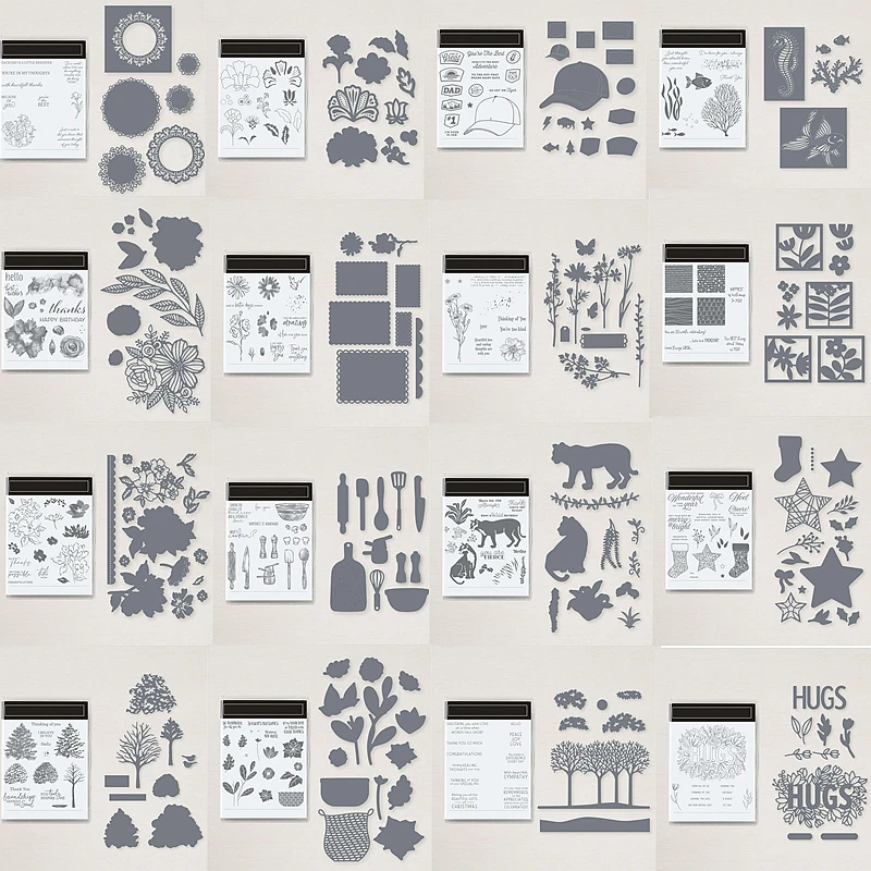 

Mix Flower Tree Letter Words Animals Leopard Seahorse Cookware Metal Cutting Dies Match Clear Silicone Stamps Make Cards Craft